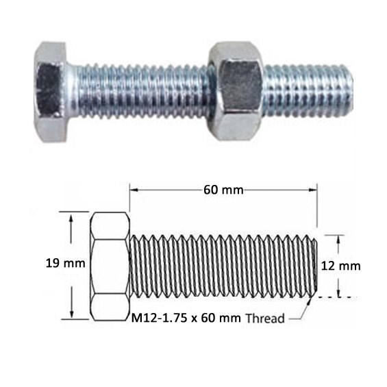 M12-1.75 x 60 mm Threaded Cable Bolt with Hex Nut | Full