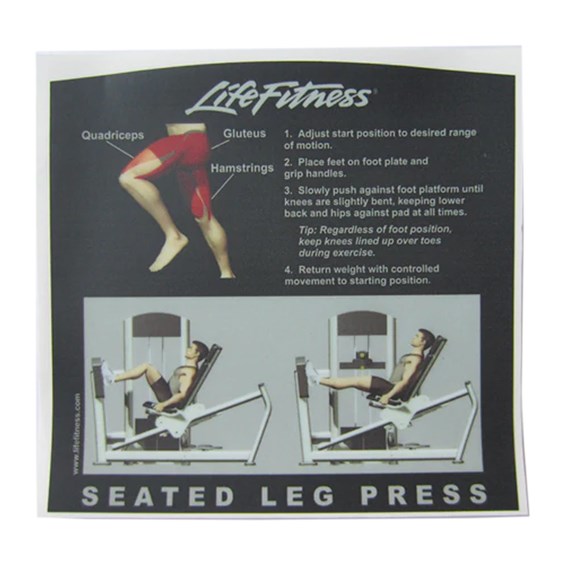 FZSLP Signature Seated Leg Press Instruction Decal Full Circle Padding